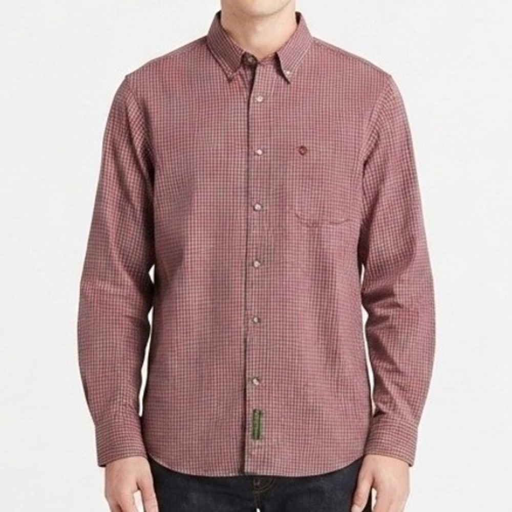 Timberland Button Down Shirt Mens Large Red Plaid Cotton Long Sleeve